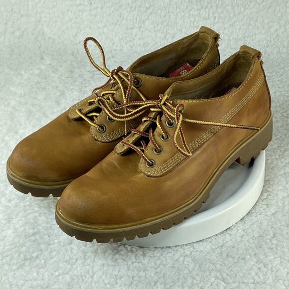 Timberland Booties Ladies 6.5 Tan Lyonsdale Oxford Lace-up Nubuck 8520B Waffle - Picture 2 of 9